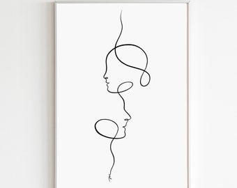 Couple Line Art Printable, One Line Drawing Couple Print, Abstract Sensual Line Art, Minimalist Above Bed Wall Decor, Valentine's Day Gift