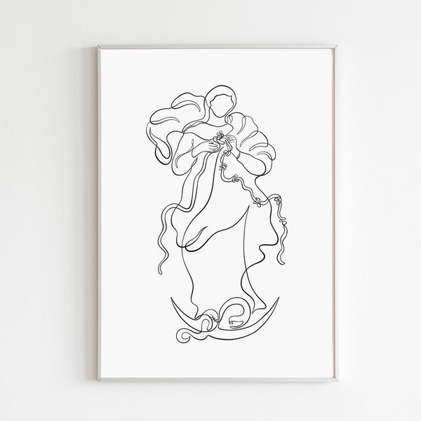 Mary The Undoer Of Knots Art Print Catholic Line Art Modern Christian Wall Decor Printable Moderne Christliche Kunst Christliches Poster