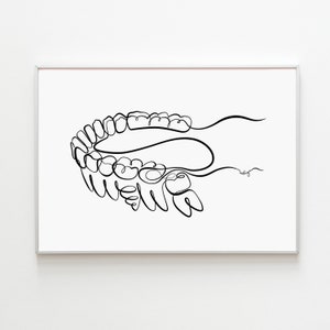 Dental Art Print Dentist Office Decor Dentistry Printable One Line Art Implant Tooth Drawing Human Teeth Poster Digital Download