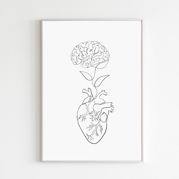Art coeur et cerveau imprimable, art coeur cerveau abstrait, art de l'anatomie humaine, décoration de cabinet médical