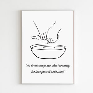 Washing The Feet Print, Bible Verse Artwork, Maudy Thursday Wall Decor, Christian Line Art, Modern Catholic Wall Art, Digital Download