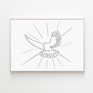 Holy Spirit Dove Art Print, The Holy Spirit Printable, Christian Line Art, Modern Catholic Wall Art, Dove of Peace Poster Digital Download