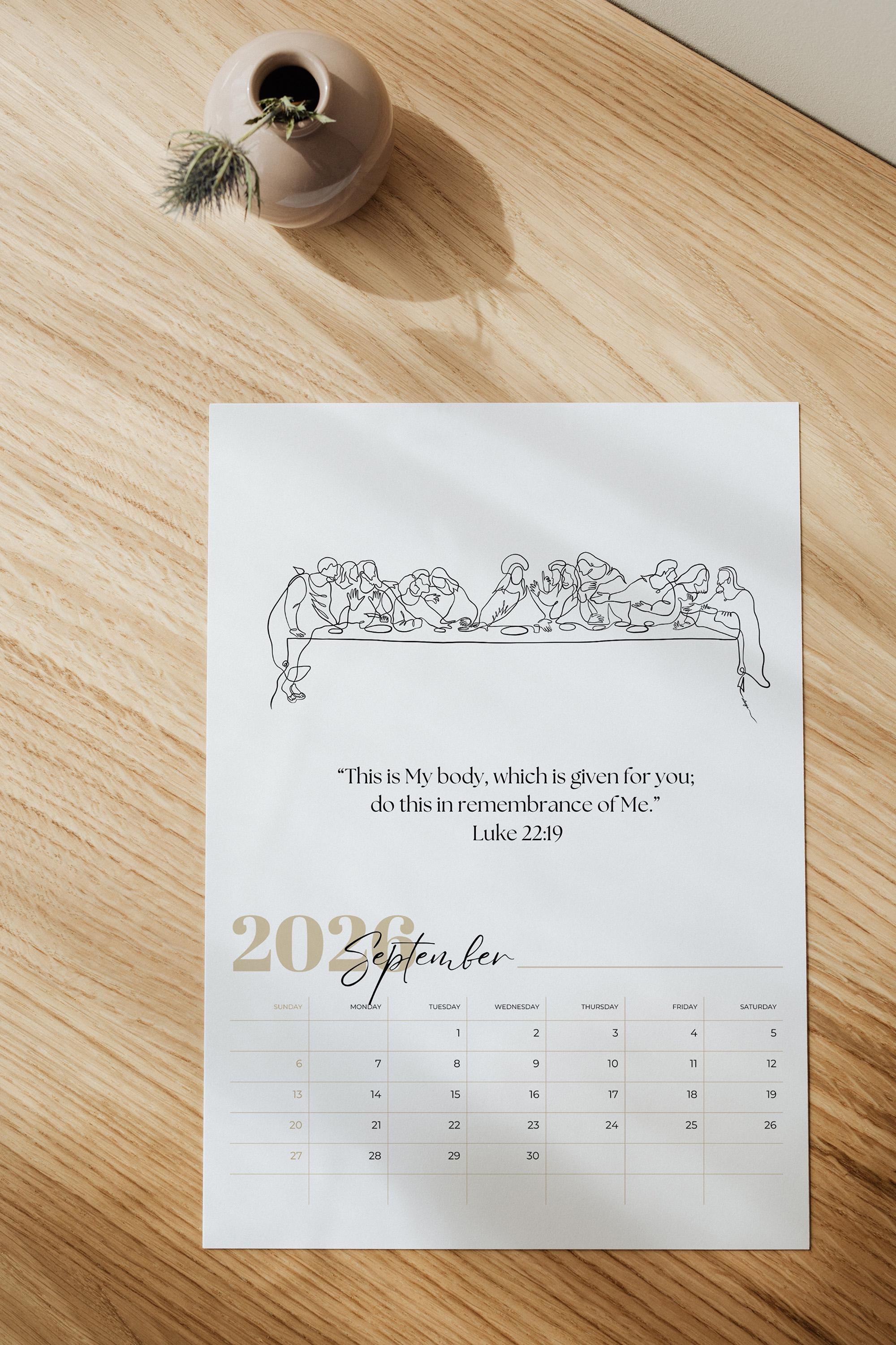 Christian Calendar 2026, Printable Catholic Month Planner, Bible Verse ...