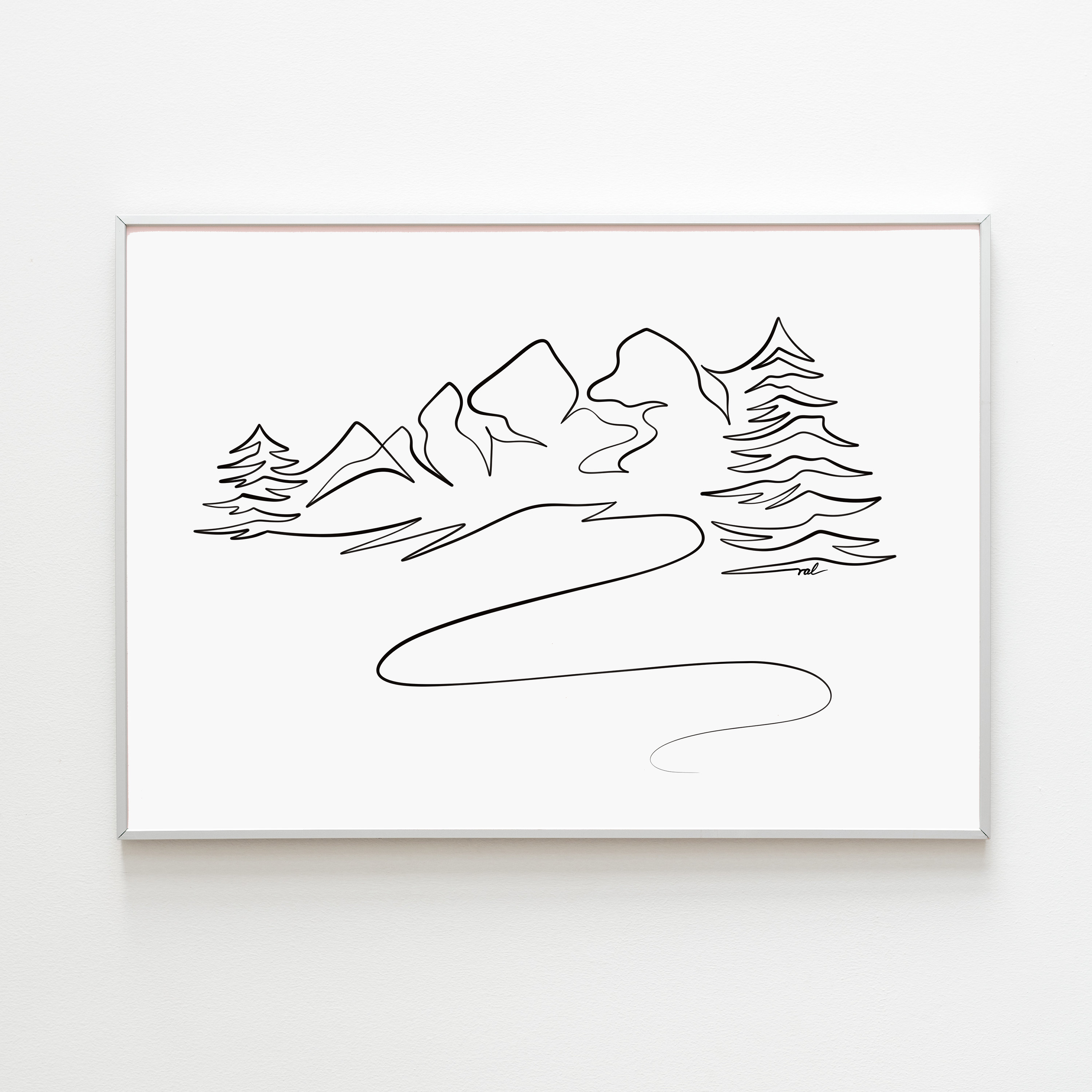 Minimalist Mountain Line Art Print, Digital Landscape Wall Decor ...