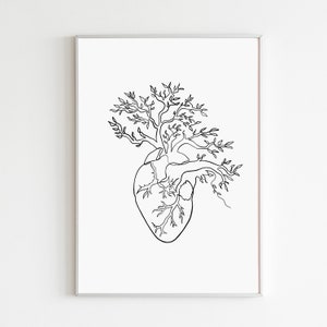 Human Heart Art Print Anatomical Heart Printable Abstract Anatomy Art Medical Student Gift Heart Tree