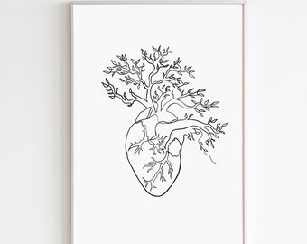 Human Heart Art Print Anatomical Heart Printable Abstract Anatomy Art Medical Student Gift Heart Tree