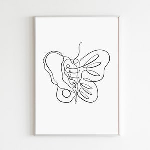Arte del suelo pélvico, arte pélvico con mariposas, impresión de anatomía humana, arte de fisioterapia, impresión abstracta de arte pélvico, decoración de consultorios médicos