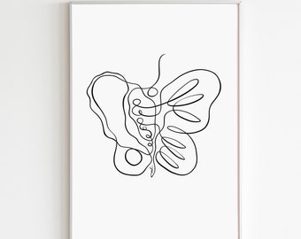 Arte del suelo pélvico, arte pélvico con mariposas, impresión de anatomía humana, arte de fisioterapia, impresión abstracta de arte pélvico, decoración de consultorios médicos