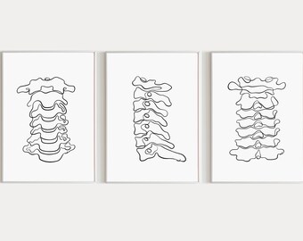 Cervicale wervelkolom kunstafdrukken, set van 3 wervelposters, minimalistische éénregelige afbeelding afdrukbaar (digitale download)