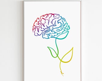 Brain Art Watercolor Print Neurology Art Psychologist Gift for Neurologist Office Wall Decor Human Anatomy Art Print Brain Line Art Poster