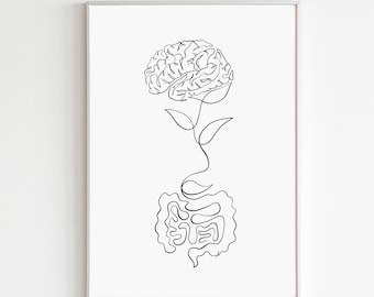 Brain and Gut Art Printable Digestive System Art Print Vagus Nerve Abstract Brain Digestive Tract Wall Art