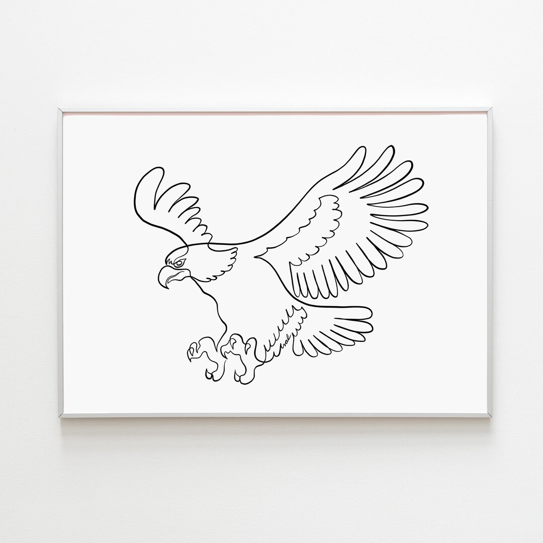 Eagle Line Art, Minimalist Bird Wall Decor, Black and White Raptor ...