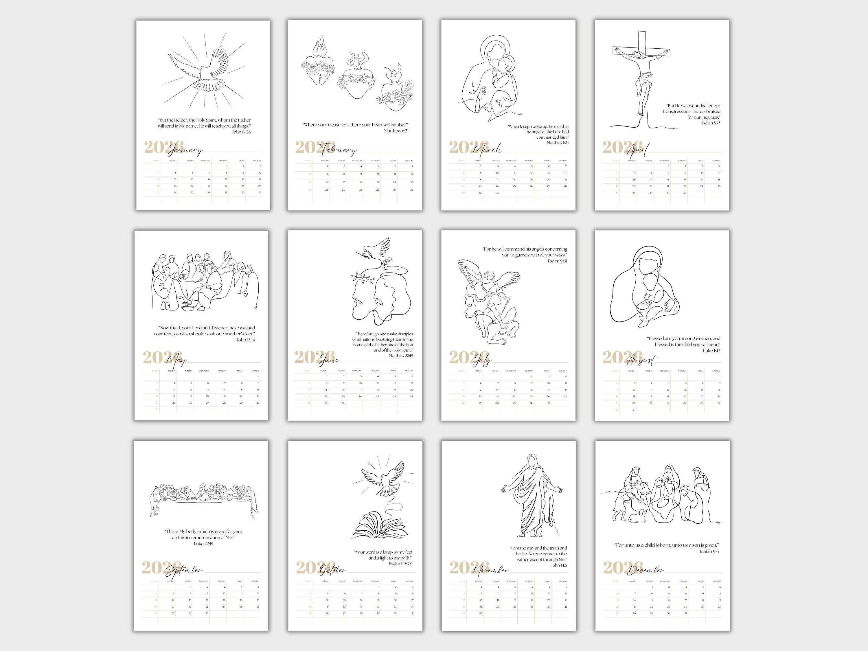 Christian Calendar 2026, Printable Catholic Month Planner, Bible Verse ...