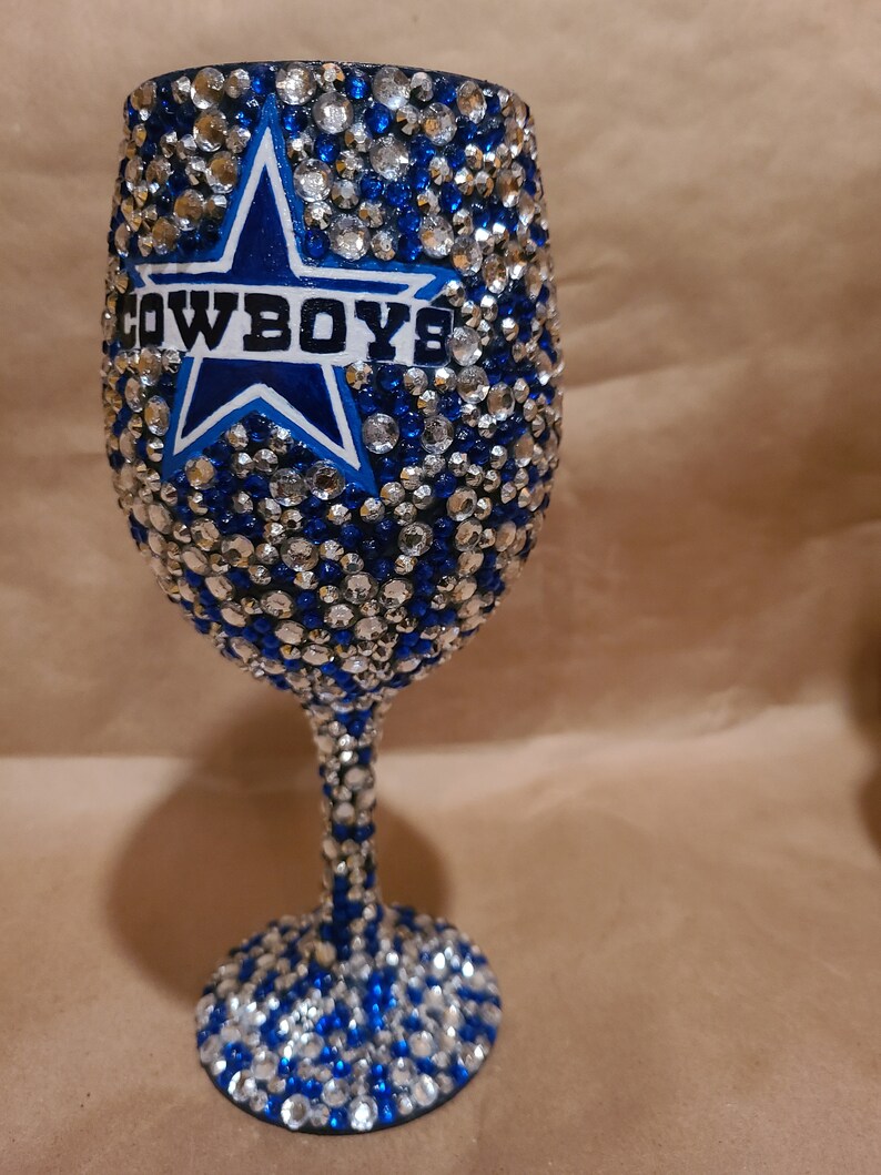 Large Bling Dallas Cowboys Wine Glass Cowboys Drinking Class Etsy