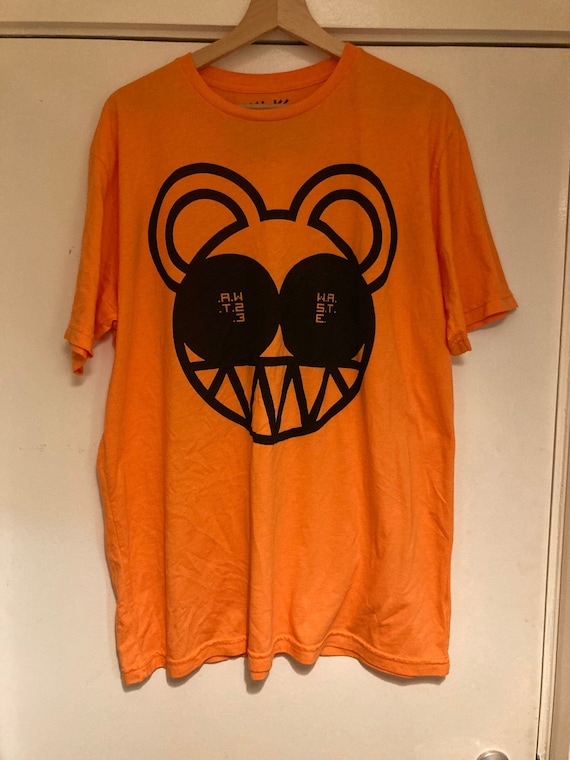 Rare Radiohead w.a.s.t.e. Orange bear logo t shirt