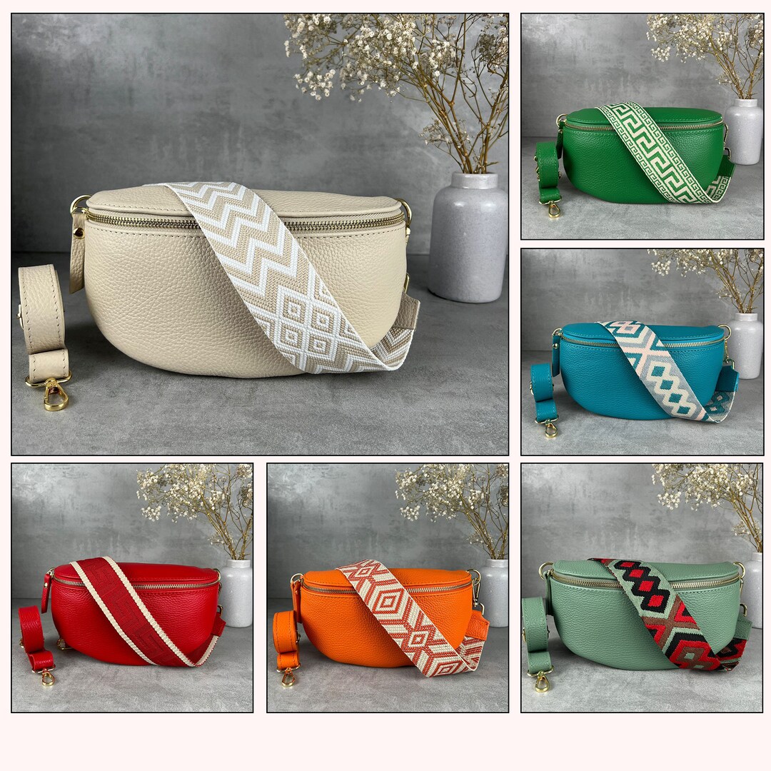 Belly Bag Leather Gold Belt Bag With a Patterned Belt Etsy