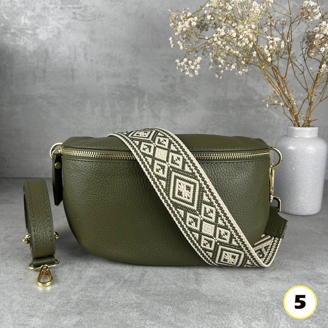 Bum Bag Leather Women Khaki Crossbody Bag Belt Bag With Wide Etsy