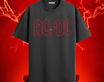 Oversized Rock Band T-Shirt Red Glitter Lightning Bolt Graphic Tee Unisex Streetwear Grunge Shirt | Band Outfit Festival Top