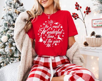 It's the most wonderful time of the year Pretty Red t-shirt, Holiday shirt, Christmas Gathering Shirt, Christmas holiday shirt