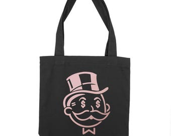 Vintage Inspired Tote Bag Black Canvas Shopper Reusable Rose Gold Money Man Streetwear Tote