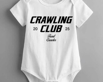 Crawling Club 2025 Baby Bodysuit, Funny Front Crawler Baby Clothes, Cute Baby Shower Gift for New Mom, Gender Neutral Pregnancy Announcement