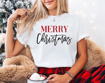 Pretty Merry Christmas tshirt red Sparkle shirt Holiday Christmas Gathering Shirt Festive Red Sparkles Christmas Holiday Gathering Shirt