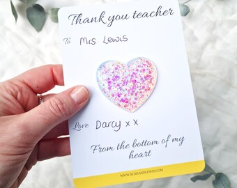 Teacher thank you card, teacher gifts personalised, personalised pocket hug card, teacher heart, end of year teacher gift