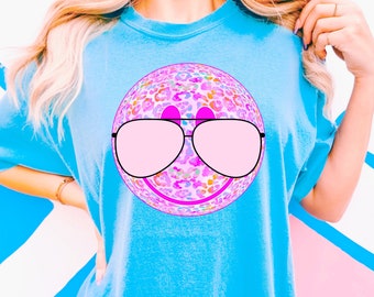 Preppy Leopard Print Summer Smiley PNG SVG JPG, Leopard print tshirt designs, Schools out for Summer svg, retro Summer, leopard sublimation