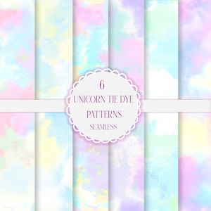 UNICORN PASTEL TiE-DYE Seamless Digital Patterns Background Unicorn Cloud Mermaid Pink Blue Yellow Mint Purple Green Rainbow Magical Summer