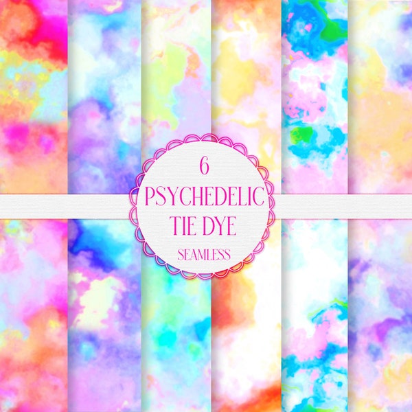 TIE-DYE VIBRANT Digital Patterns Seamless Summer Paper Rainbow Background Psychedelic Pink Blue Yellow Heat Transfer  Bright Colourful Neon