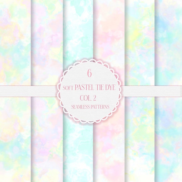 SOFT PASTEL TiE-DYE Seamless Digital Patterns Background Mermaid Unicorn Cloud Pink Blue Yellow Mint Purple Green Rainbow Magical Summer