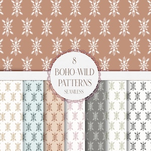 BOHO-WILD Seamless Digital Patterns Background Paper Earthy tones Muted colours Terracotta Beige Green White Black Mustard Feathers Arrows