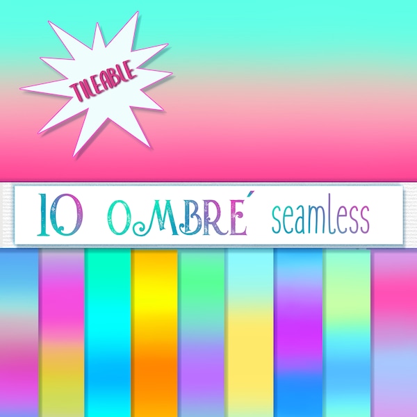 OMBRE BRIGHT SEAMLESS Tileable Digital Paper Gradient Patterns Background Rainbow Pink Purple Blue Turquoise Lilac Mint Yellow Pastel Tiles