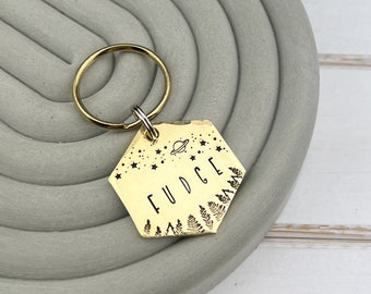 Custom Dog Tag - Brass Hexagon Milky Way Dog Tags - Dog tag