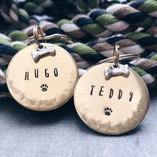 Personalised Hand Stamped Brass Dog ID Tag With Heart Etsy UK