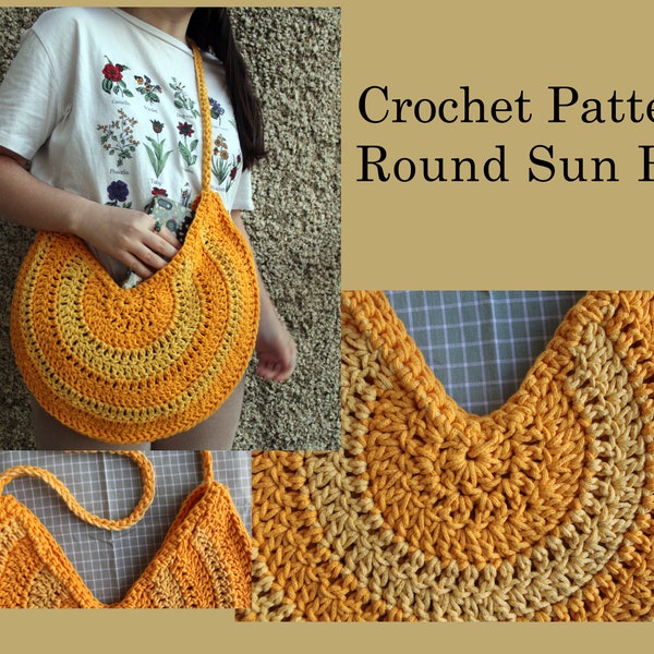 Crochet Pattern, Round bag, round bag pattern, crochet tutorial, Handmade crochet bag, shoulder bag, crossbody bag, yellow bag, summer bag