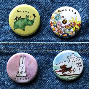 4 Buttons by Cara Lai Illustrating Brahma Viharas (Pali)