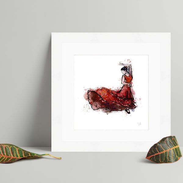 Flamenco Dance Painting - Perfect dance teacher gifts - These art poses show the movement of dance. - Flamenco painting