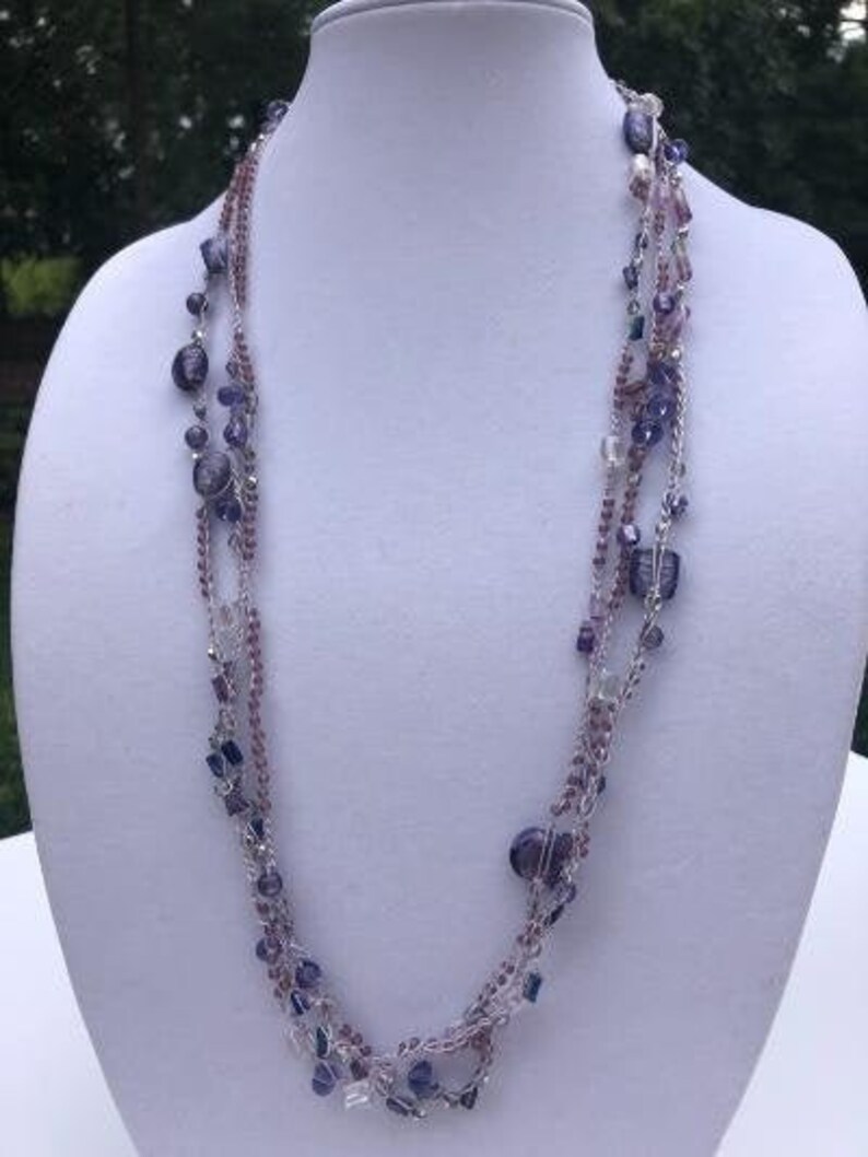 Lavender Light Crocheted Necklace with Venetian and Various Shape Beads