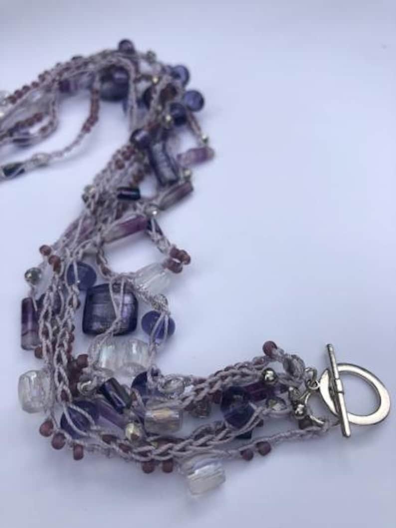 Lavender Light Crocheted Necklace with Venetian and Various Shape Beads