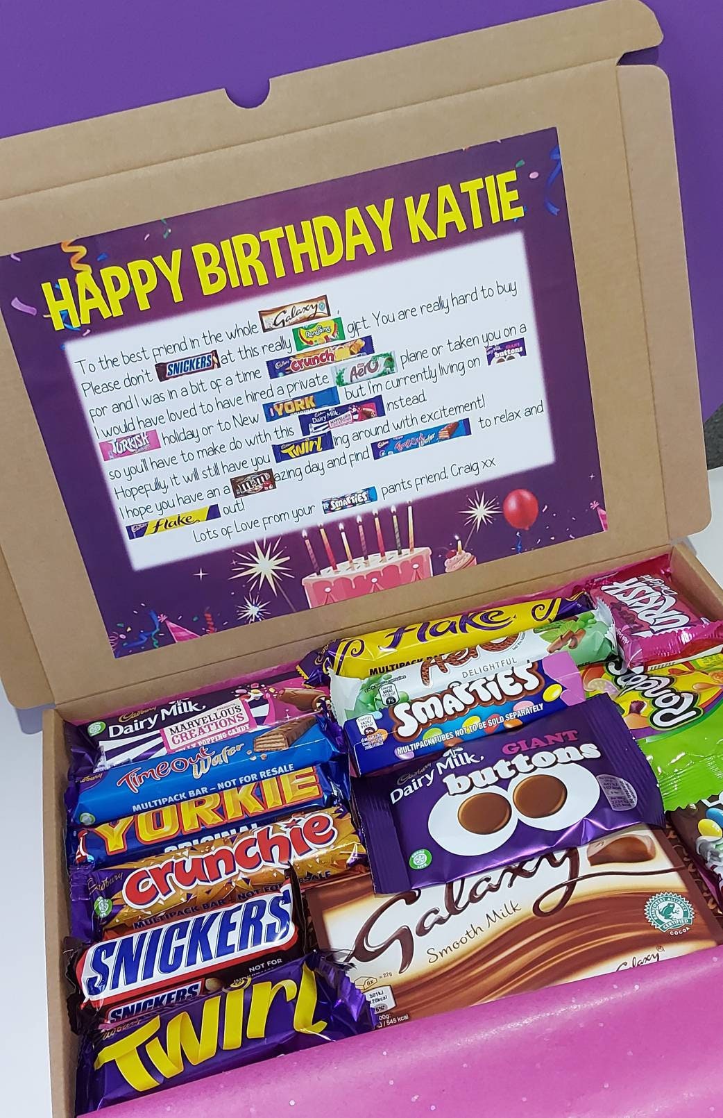 Joyeux Anniversaire Best Auntie/ONCLE chocolat Personlised poème Box