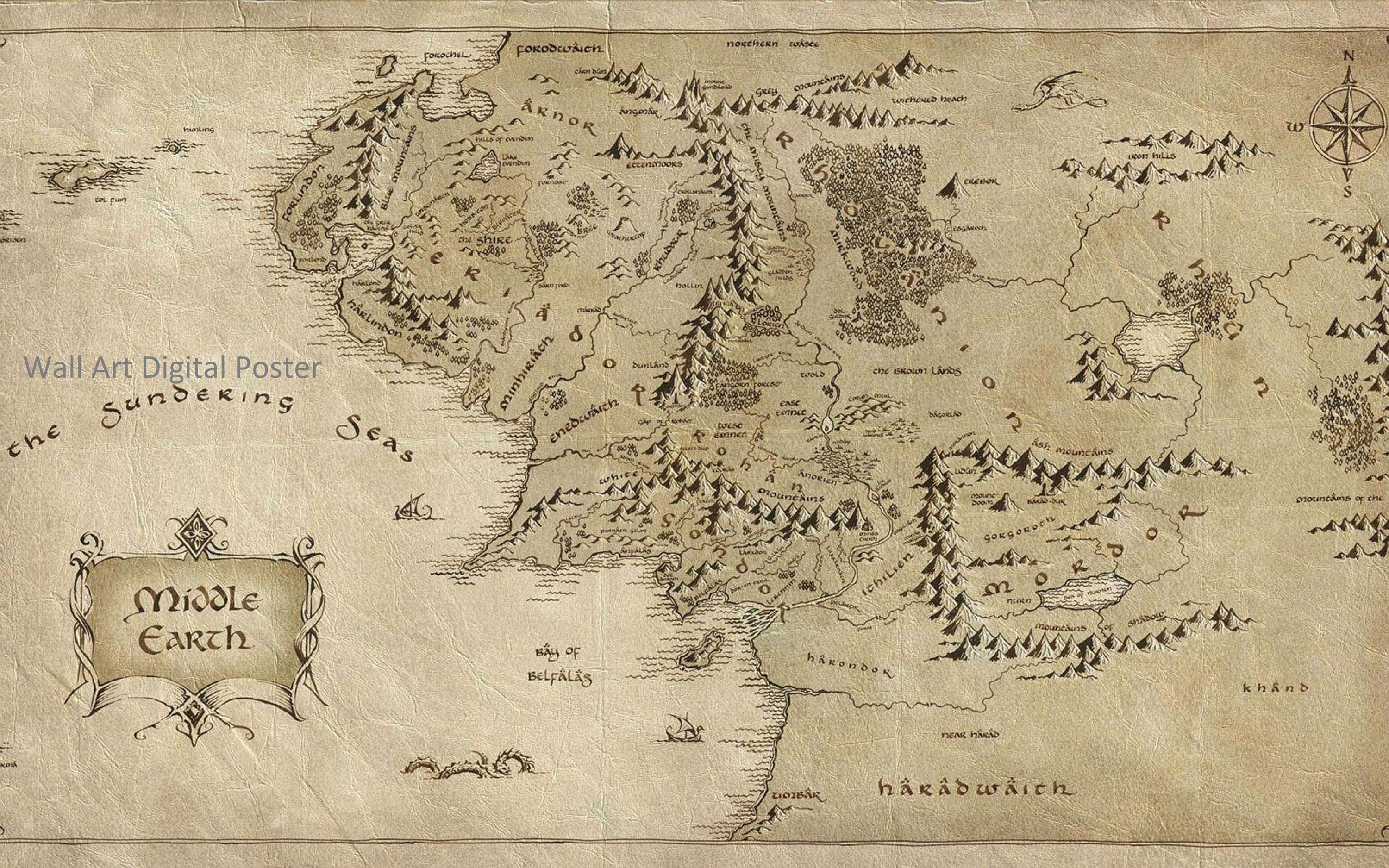 Mittelerde Karte Lord of the Rings Fantasy Karte Digitales Etsy