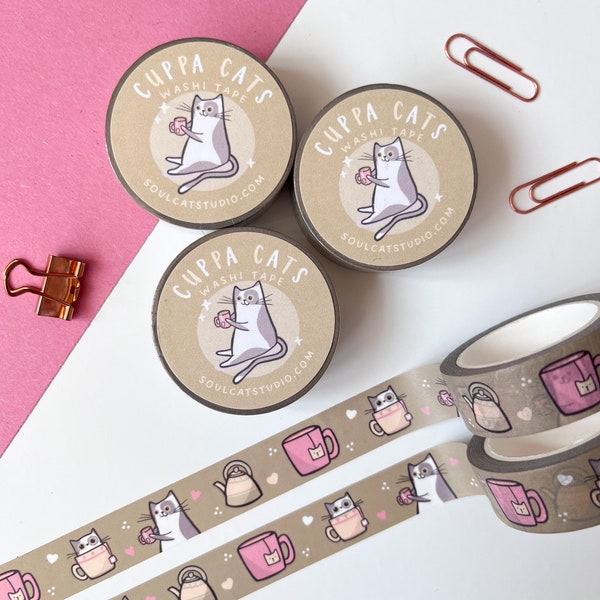 Cuppa Cats Washi Tape// cats and tea, cat washi tape, cat stationery, cute washi tape