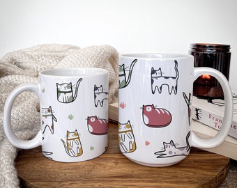 Cat Love Ceramic Mug// cute cats ~ cat lover gifts ~ illustration ~ cat mugs