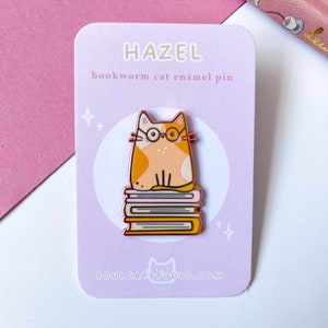 Hazel Bookworm Cat Enamel Pin// rose gold lapel pin, brooch, cat lover gift, bookworm pin image 5