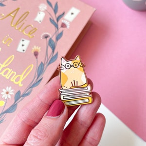 Hazel Bookworm Cat Enamel Pin// rose gold lapel pin, brooch, cat lover gift, bookworm pin image 3