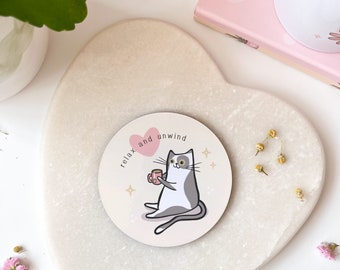 Cuppa Cats Wooden Coaster// cat lover gifts, cat illustration, cats & tea