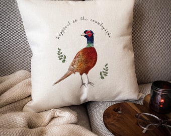 Country Pheasant Cushion// nature, countryside cushion, nature gifts, illustration, watercolour