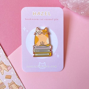 Hazel Bookworm Cat Enamel Pin// rose gold lapel pin, brooch, cat lover gift, bookworm pin image 9