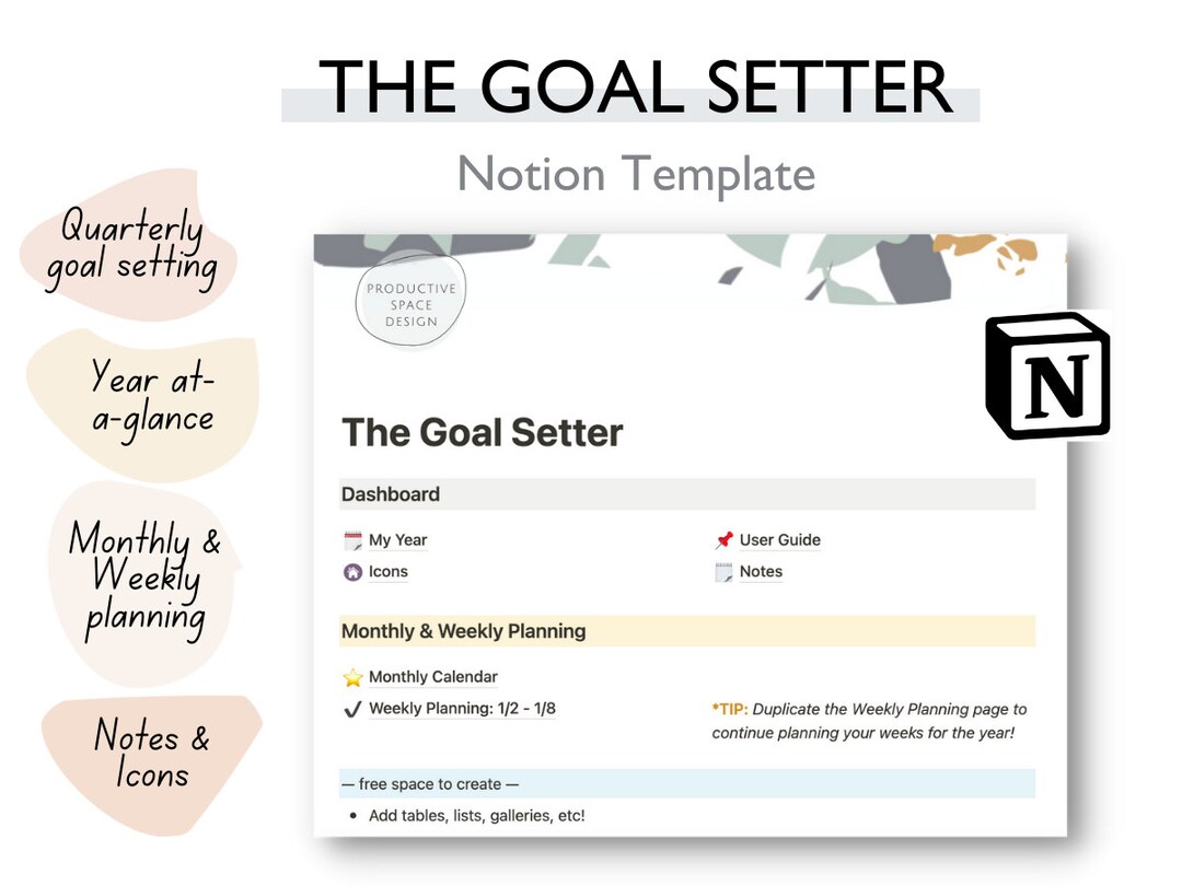 Notion Template the Goal Setter Digital Planner Set Simple Etsy